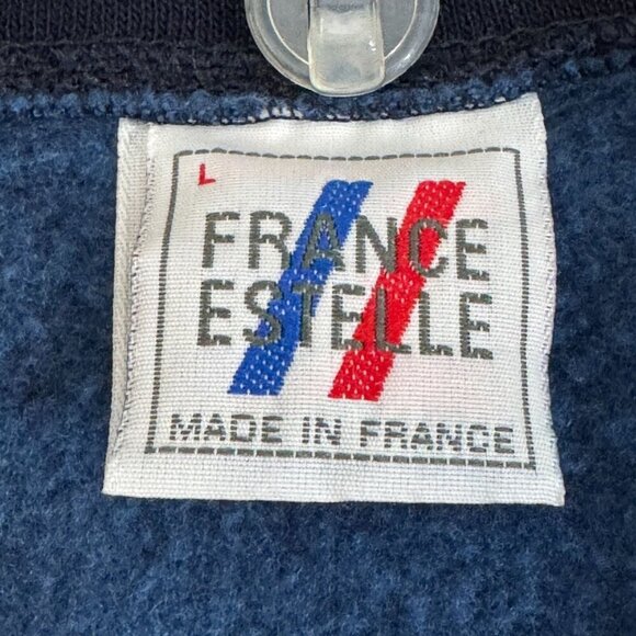 France Estelle Paris Embroidered Half-Zip Pullover Sweatshirt Long Sleeve Blue L - Picture 11 of 12